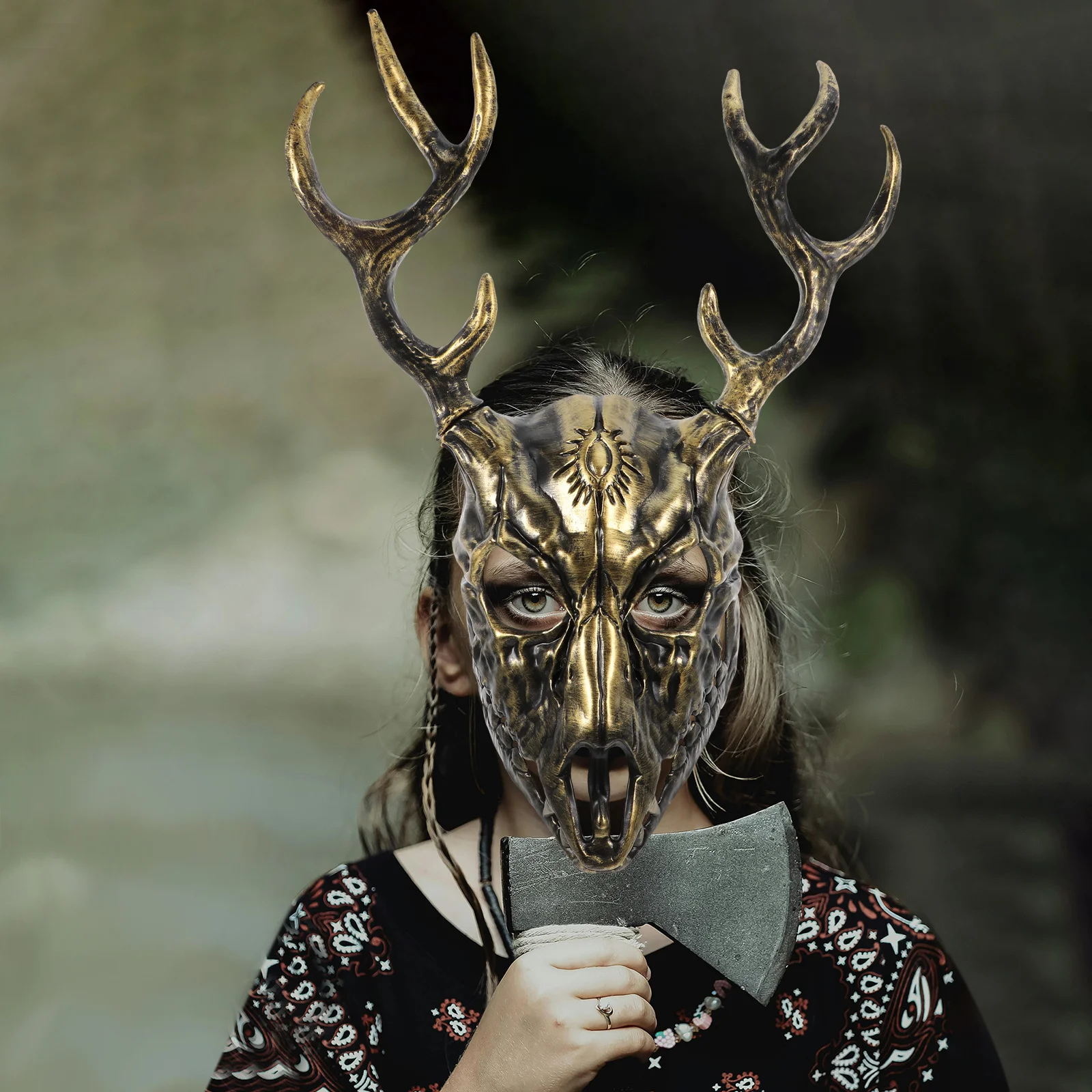 

Antler Horned Mask Realistic Detachable Half Face Halloween Costume Mask Animal Masquerade Party Comfortable Breathable Prop