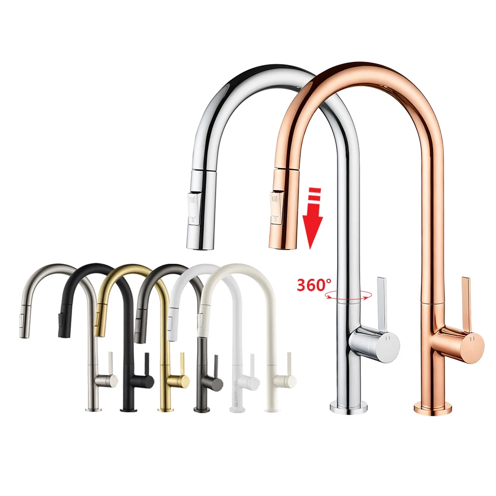 

High End Luxury Kitchen Faucets Solid Brass Hot Cold Water Taps Pull Down Kitchen Mixers Deck Mounted Swivel Kitchen Sink Faucet