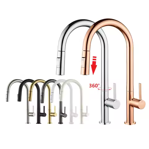 High End Luxury Kitchen Faucets Solid Brass Hot Cold Water Taps Pull Down Kitchen Mixers Deck Mounted Swivel Kitchen Sink Faucet
