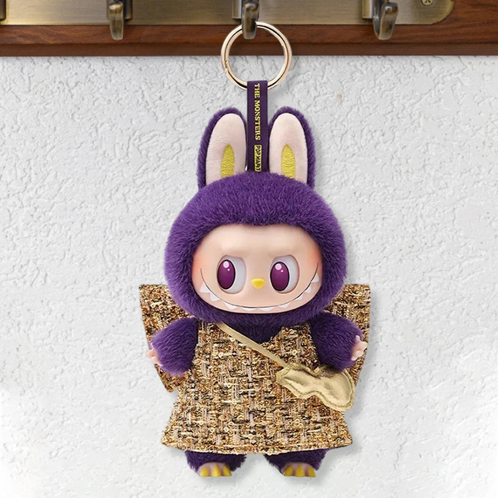 Purple Labubu Keychain The Monsters Milan Fashion Week Doll Cute Enamel Face Monsters Model Plush Dolls Ornament Kids Toy Gifts