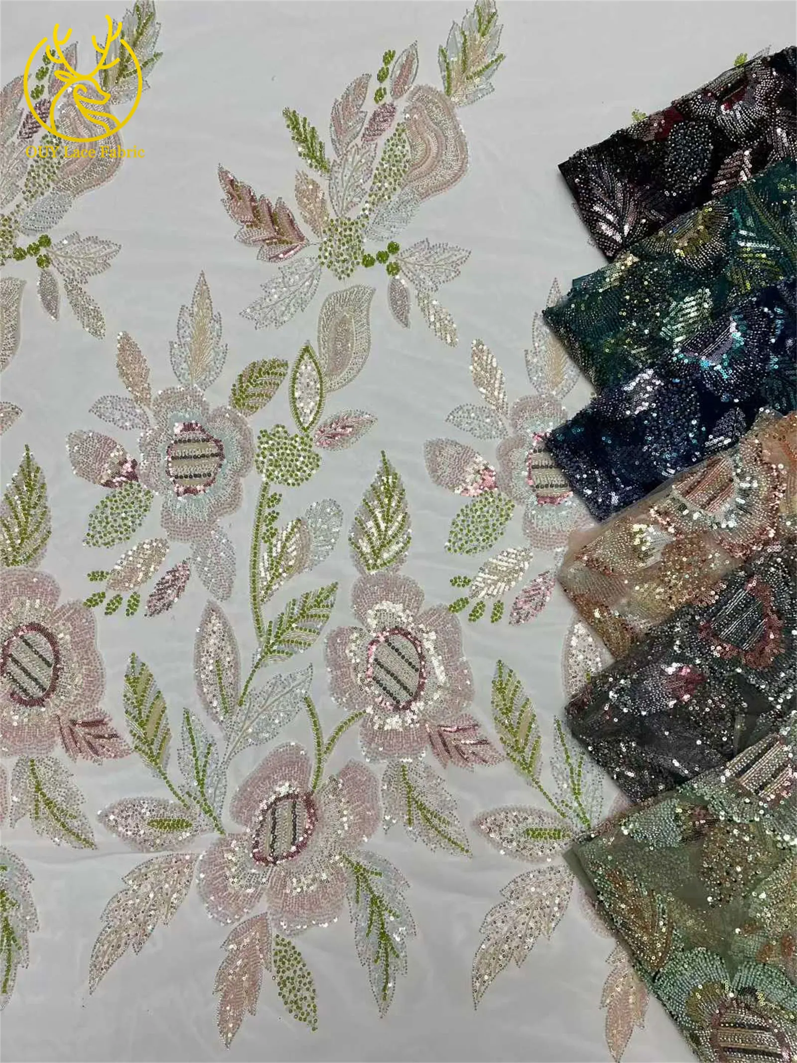 Eleganter Hochwertiger Afrikanischer Spitzenstoff 2026 Königlich Bestickte Französische Pailletten-Spitze für Damenkleider Hochzeitskleidung Näharbeiten – Detail 23
