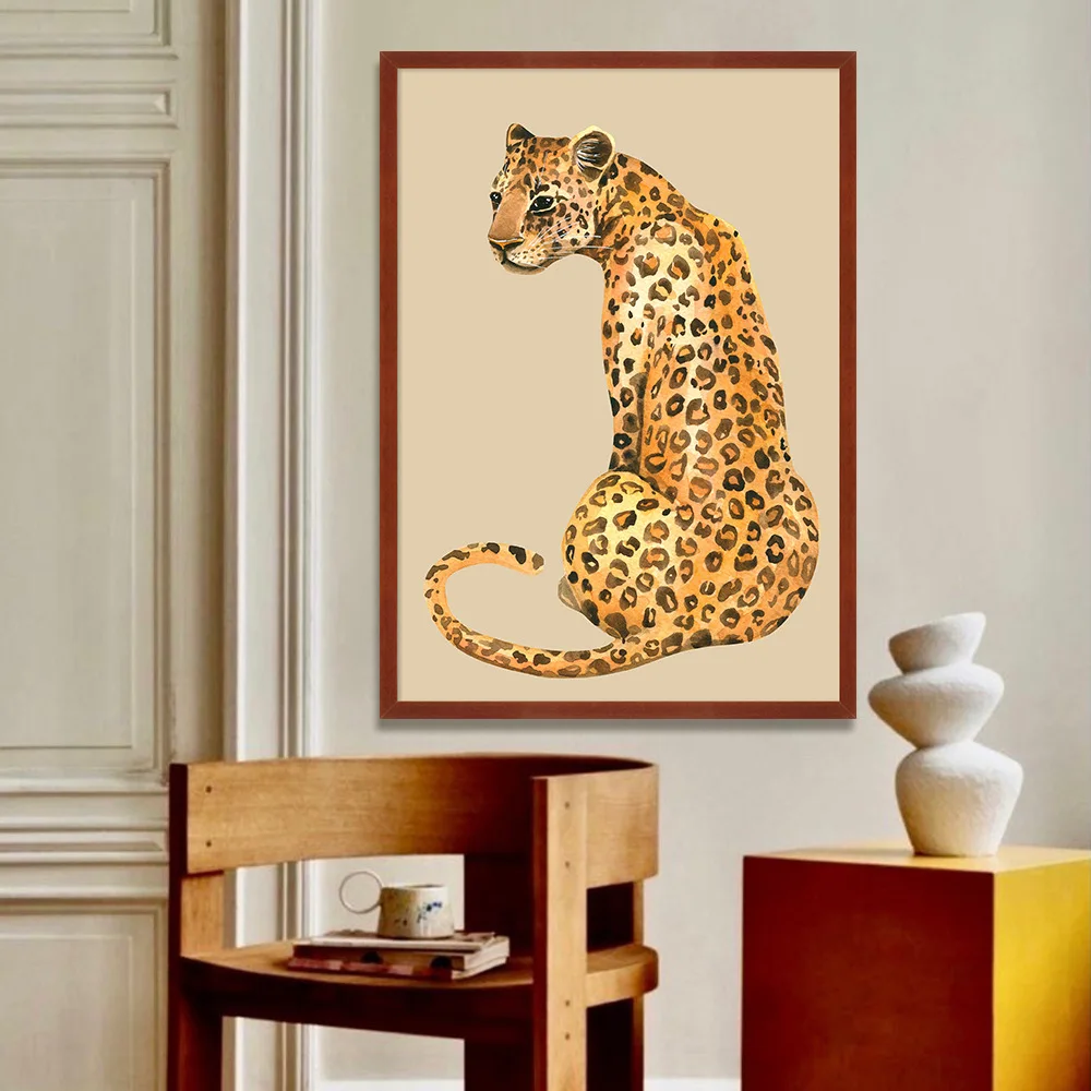 

French leopard cheetah decorative painting Nanyang style retro plant decoration study entrance