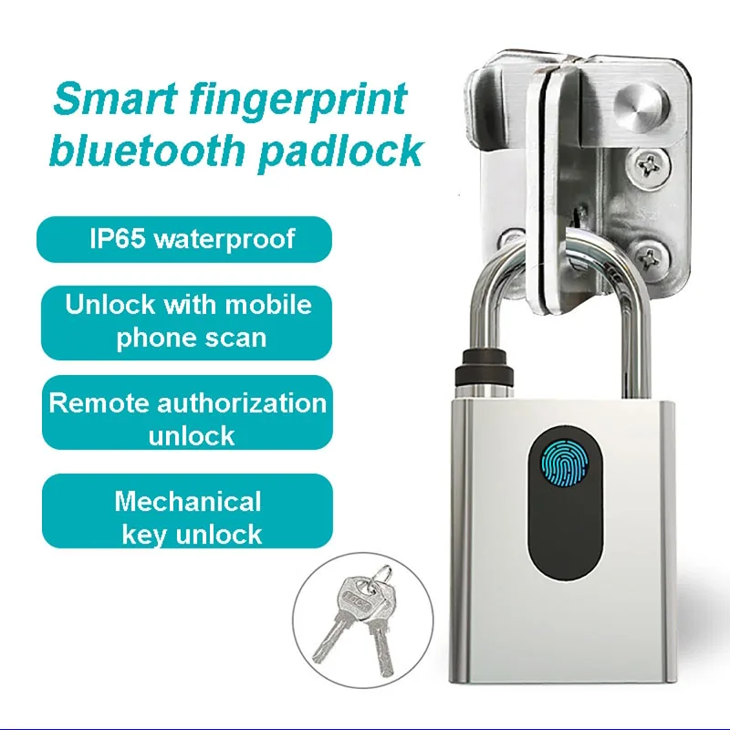 Outdoor Bluetooth Fingerprint Padlock Smart App-Managed App Fingerprint and Key Unlock Anti-Theft Lock for Gates and Warehouses
