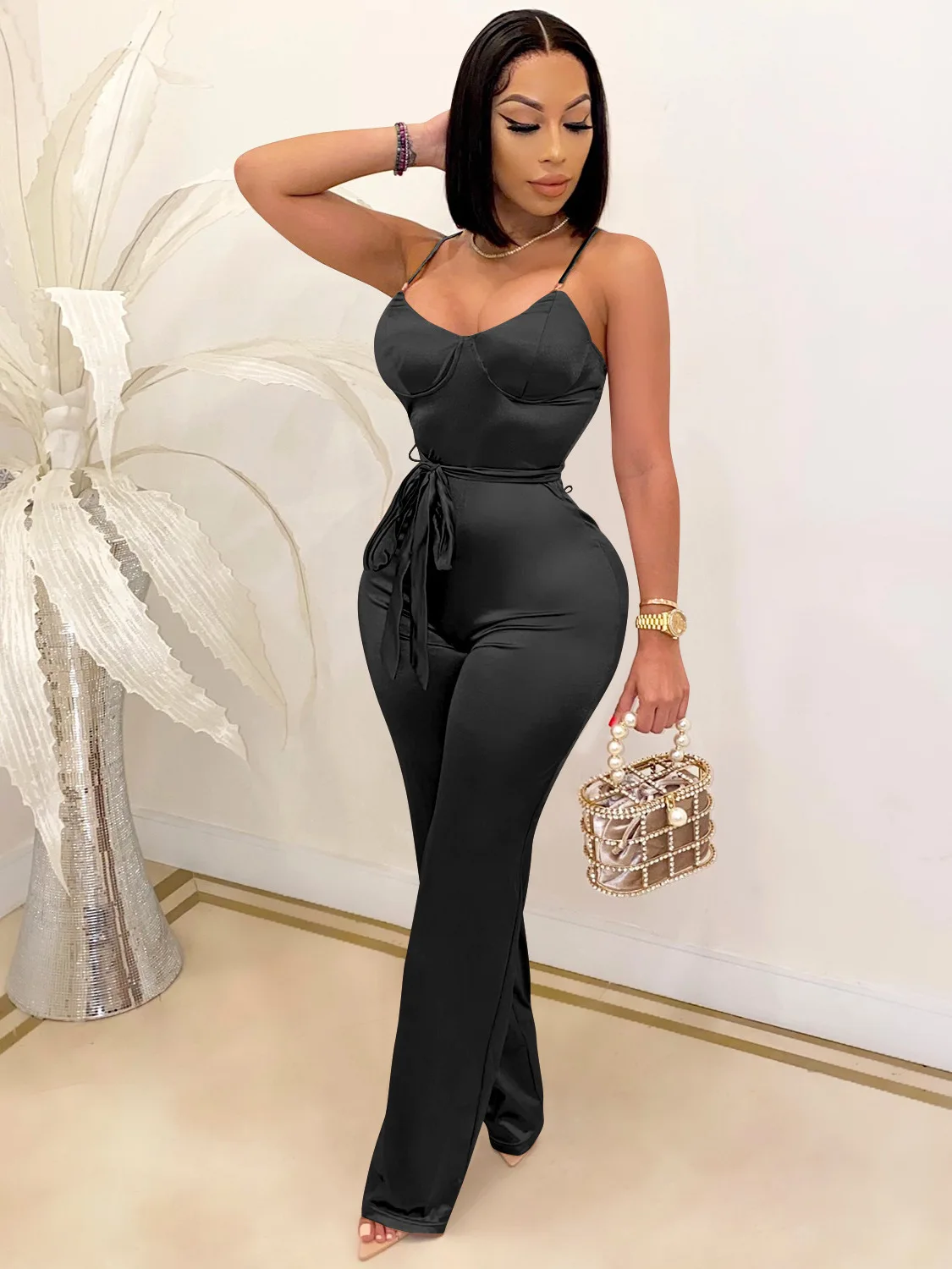 

Сексуальные цельные брюки прямого кроя: повседневные, элегантные, для работы, новинка, женская трансграничная мода, с яркими нитями и вставками