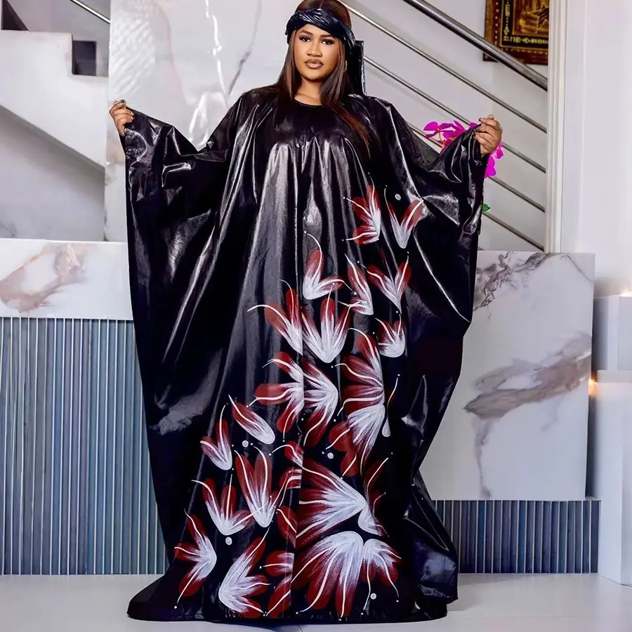 

African Dresses for Women Traditional Africa Clothing Dashiki Ankara Bazin Gown Black Abayas Robe Muslim Kaftan Maxi Long Dress