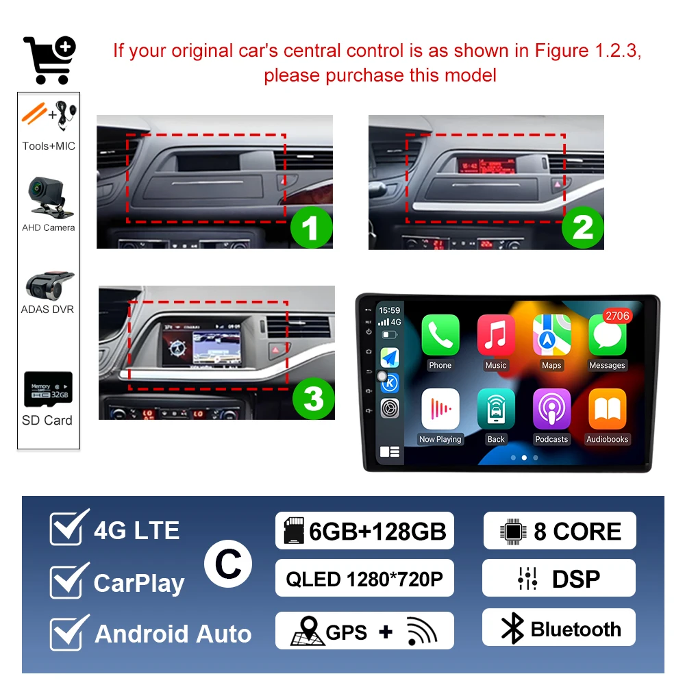 Draadloze Carplay Voor Citroen C5 2008 2009 2010-2016 Android AUTO Autoradio Multimedia Speler GPS Navigatie WIFI DSP Stereo BT