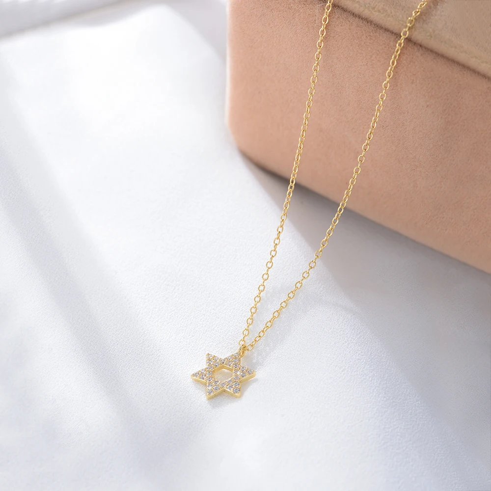 custom Design Good Price Sterling Silver Shining Star Pendant Hollow Star Sign Necklace For Girl