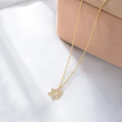 custom Design Good Price Sterling Silver Shining Star Pendant Hollow Star Sign Necklace For Girl