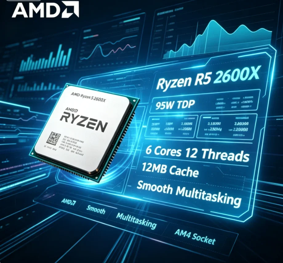 AMD R5 2600X 12nm Unboxed Processor 6C12T 95W TDP AM4 Socket 4.2GHz Boost For DIY Gaming PC Without Stock Cooler view 2