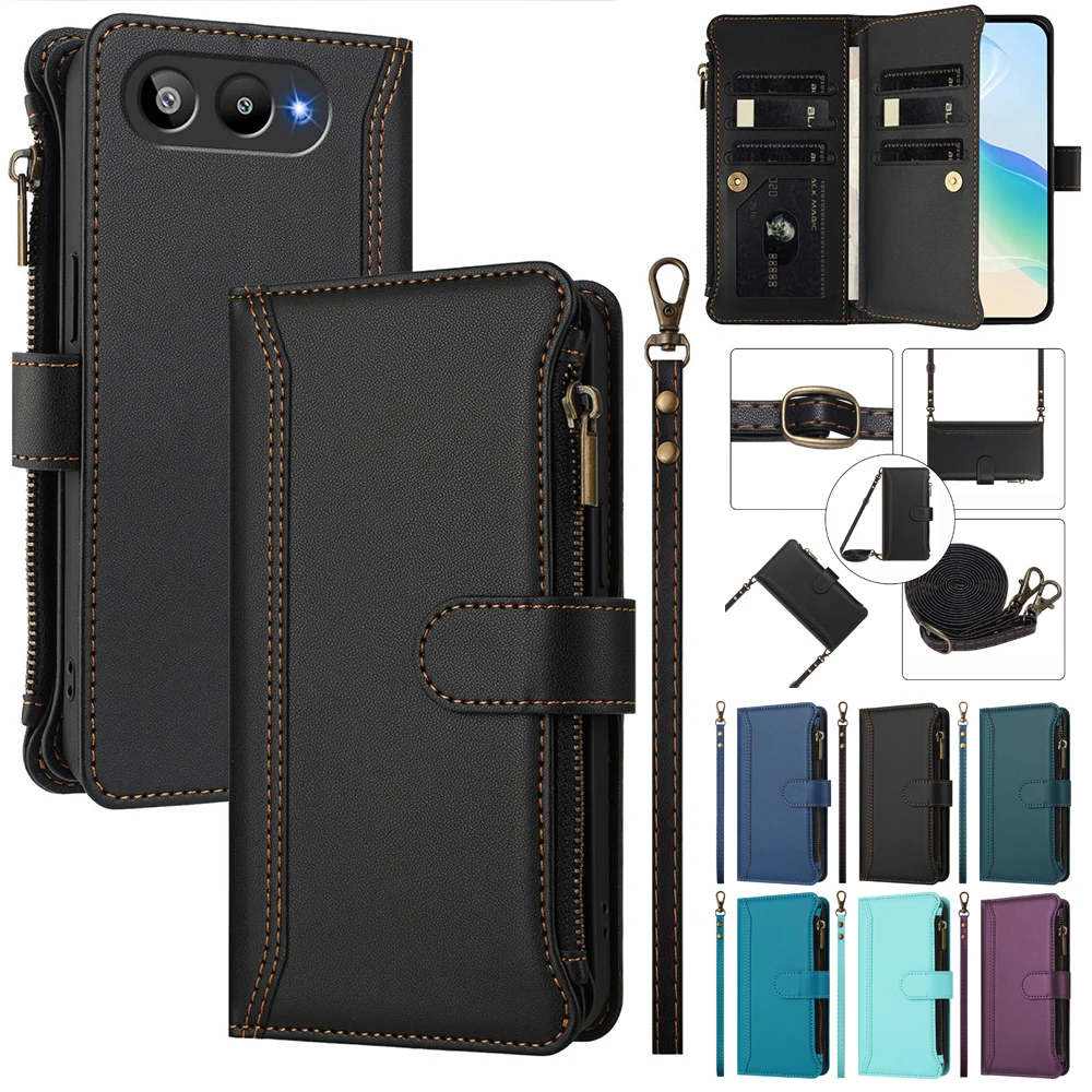 

Protection Card Wallet Flip Phone Cover For BLU G95 G64 G54 G53 View 5 Pro Bold N4 K50 Leather Case Wrist Strap Crossbody Shell
