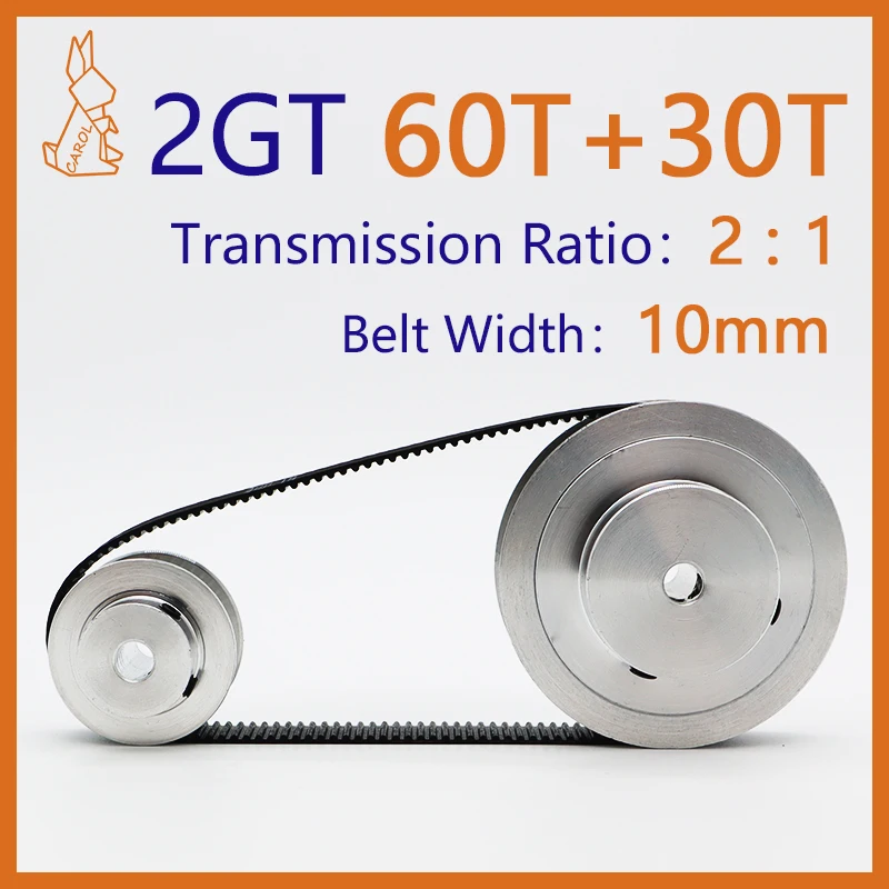 

60Teeth 30Teeth 2GT Pulleys Set Belt Width 10mm Reduction 2:1 60T Belt Pulley Synchronous Wheel GT2 Timing Pulley Set 30T Pulley