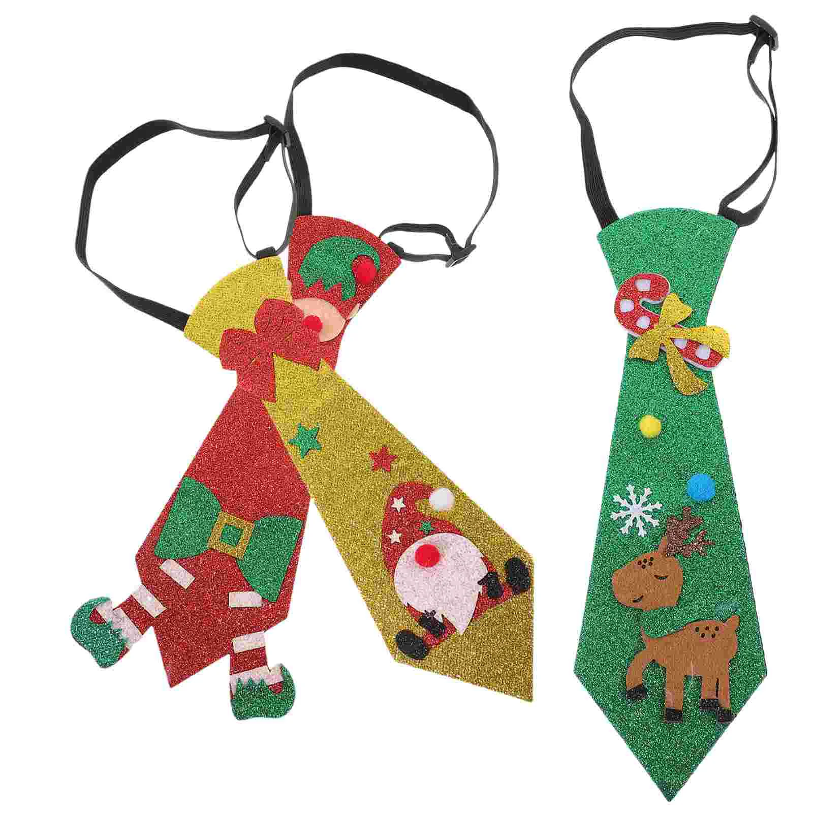 

3 Pcs Felt Christmas Tie Party Decoration Decorations Xmas Necktie Themed Ties Glitter Paper Cosplay Man Decorative