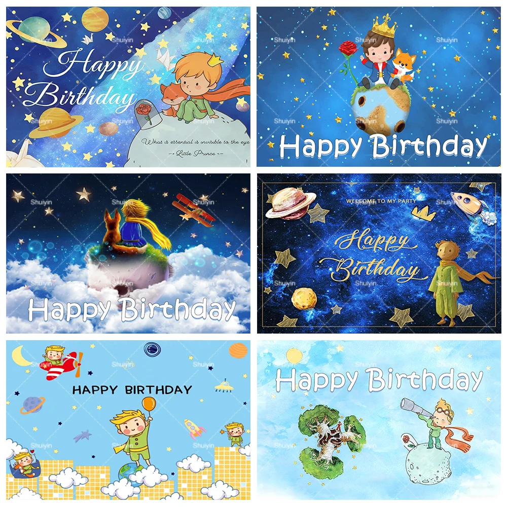 

Cartoon-Little Prince and Fox Theme Backdrop Kids Birthday Party Decor Baby Shower Customized Banner Rose Moon Photo Background