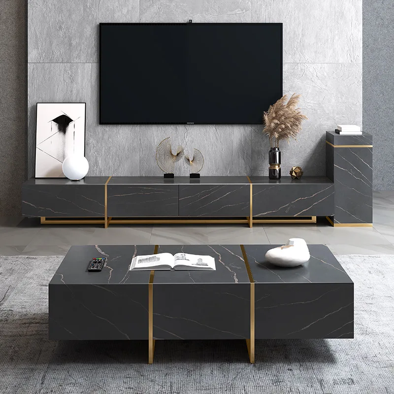 Rockboard TV cabinet, tea table combination, simple modern living room, storage cabinet, Nordic style, simple TV cabinet