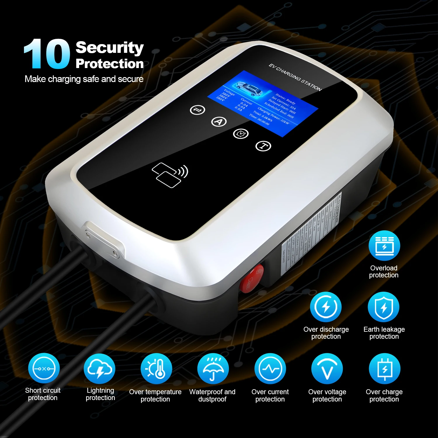 Kolanky شاحن سيارات كهربائية 32A 7.2KW مركبة كهربية شاحن سيارة EVSE Wallbox 11KW 22KW 3P Type2 كابل IEC62196-2 المقبس APP التحكم #5