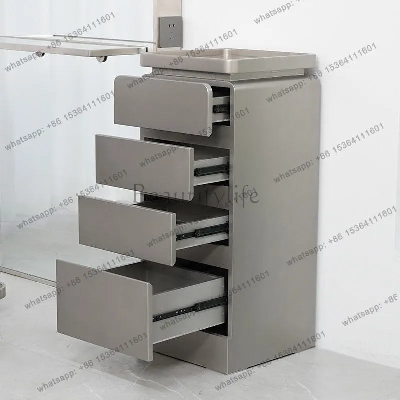 Barber shop special light luxury high-grade stainless steel perm and dyeing storage drawer cabinet