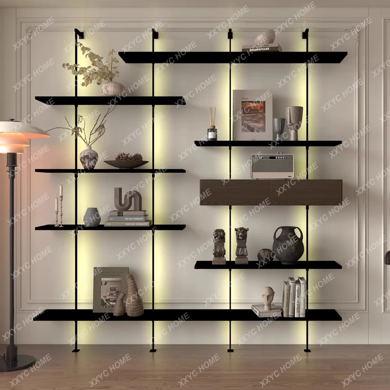 

L integrated against the wall, living room display shelf on the wall, office bookshelf display, decorative home