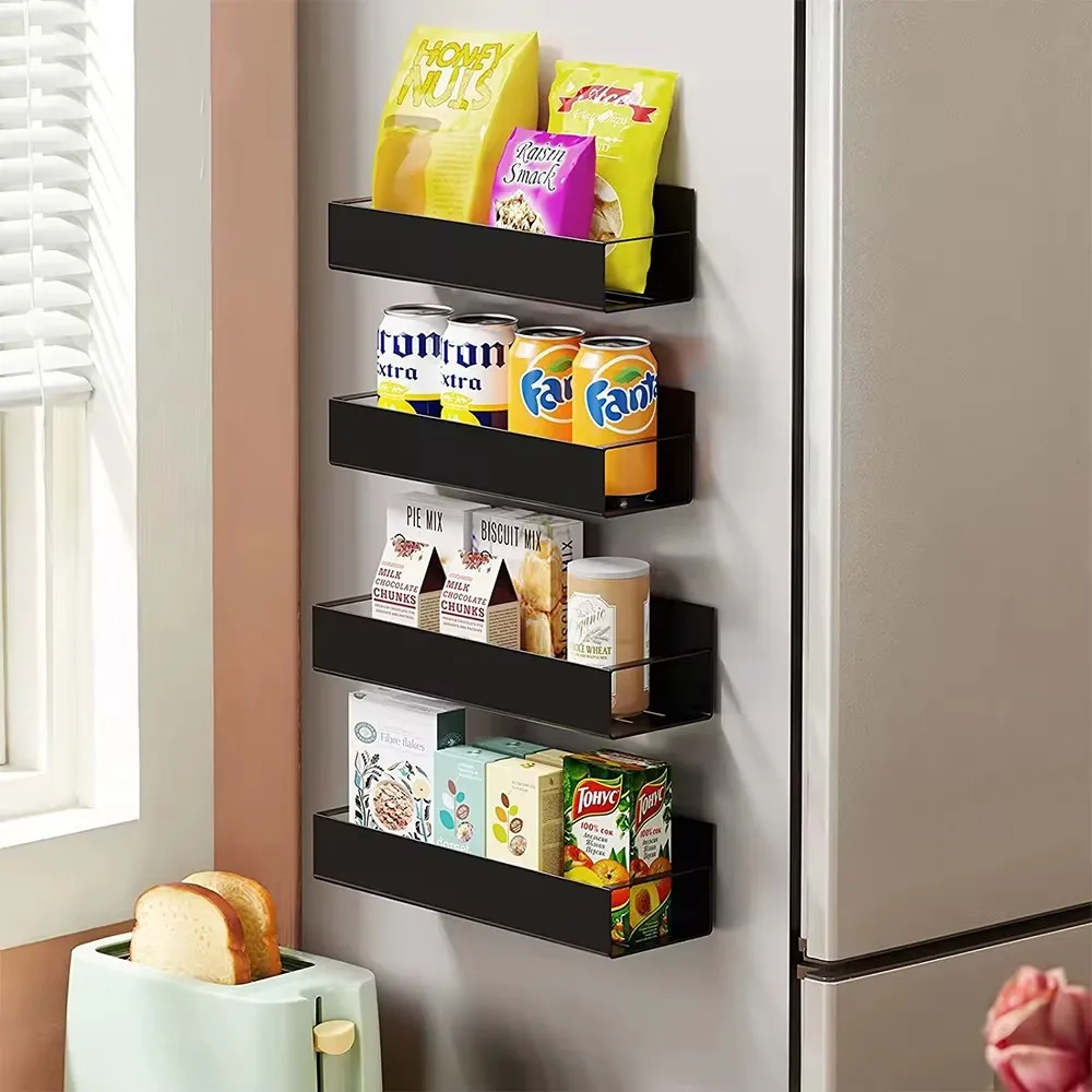 

Magnetic Kitchen Shelves Fridge Spice Storage Rack For Cabinet On The Side Of Refrigerator Washing Machine Side Hangers