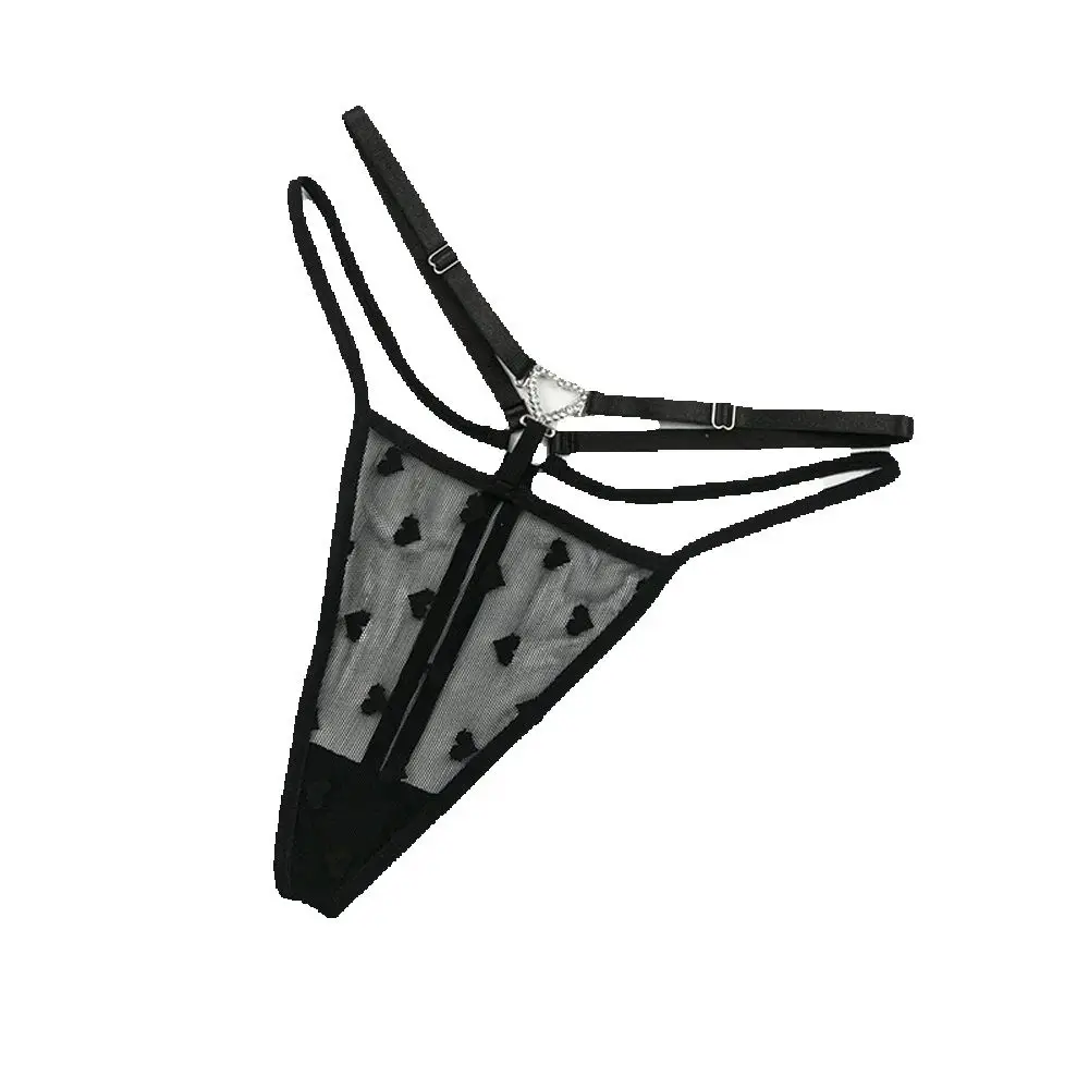 

Women's Sexy Thong Adjustable Waistband Embroidered Heart Pattern Diamond Buckle Comfortable Underwear