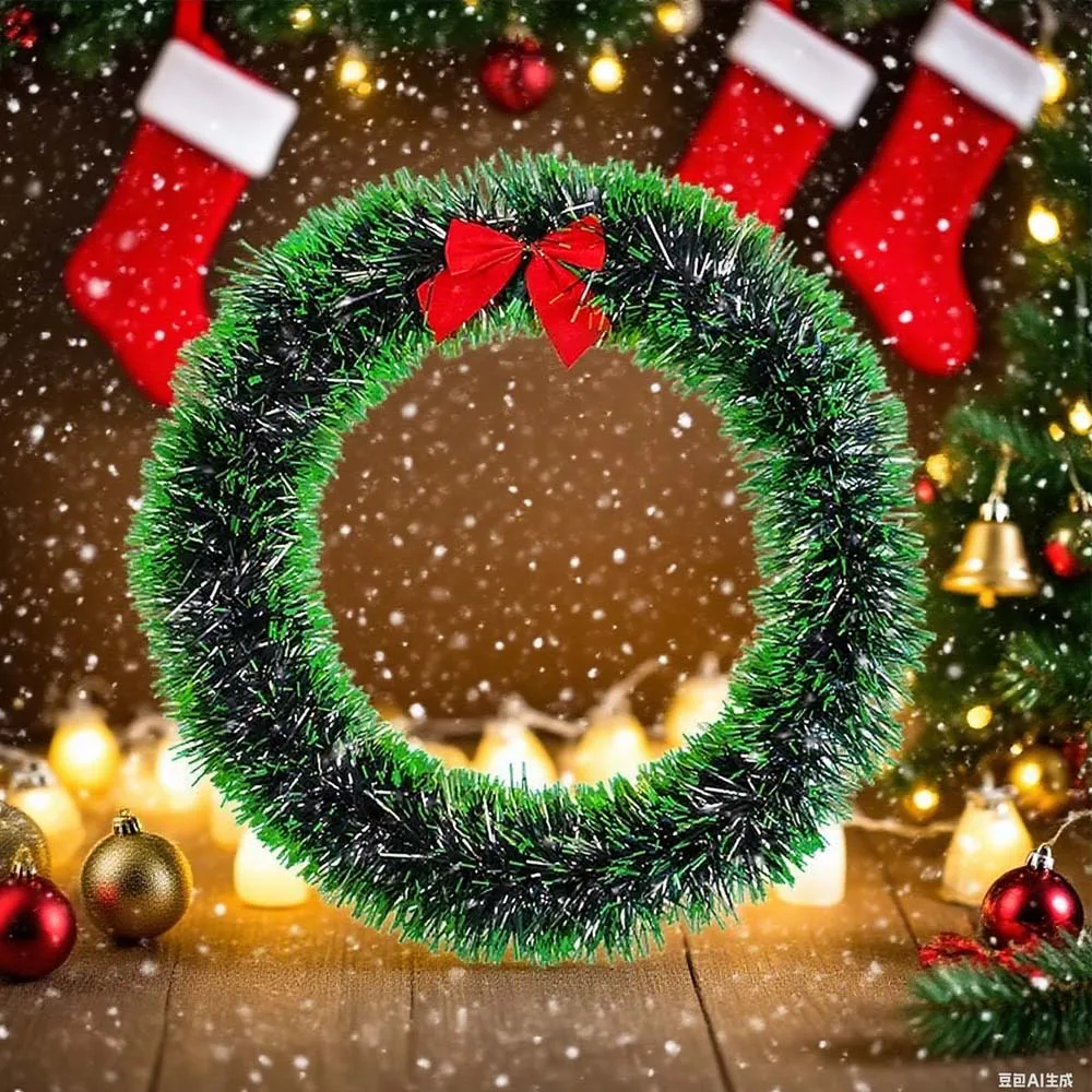 Christmas Hanging Garland With Red Bow 30cm Wreath For Door Wall Window Durable Plastic Year Festive Party Christmas Decoration