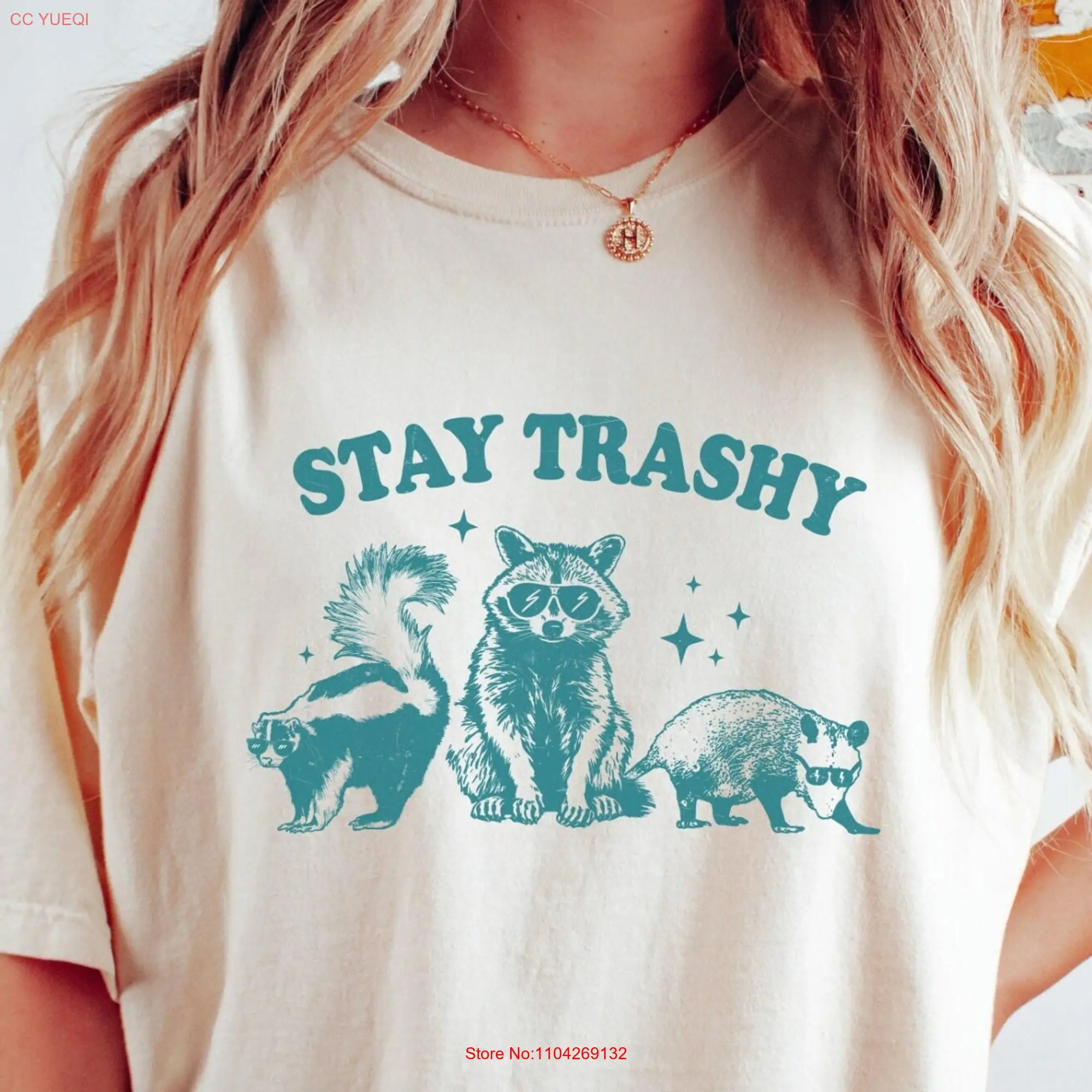 Stay Trashy T Shirt Funny Raccoon Comfort Colors Trendy Vintage Retro Possum Skunk Sarcastic Humor long or short sleeves