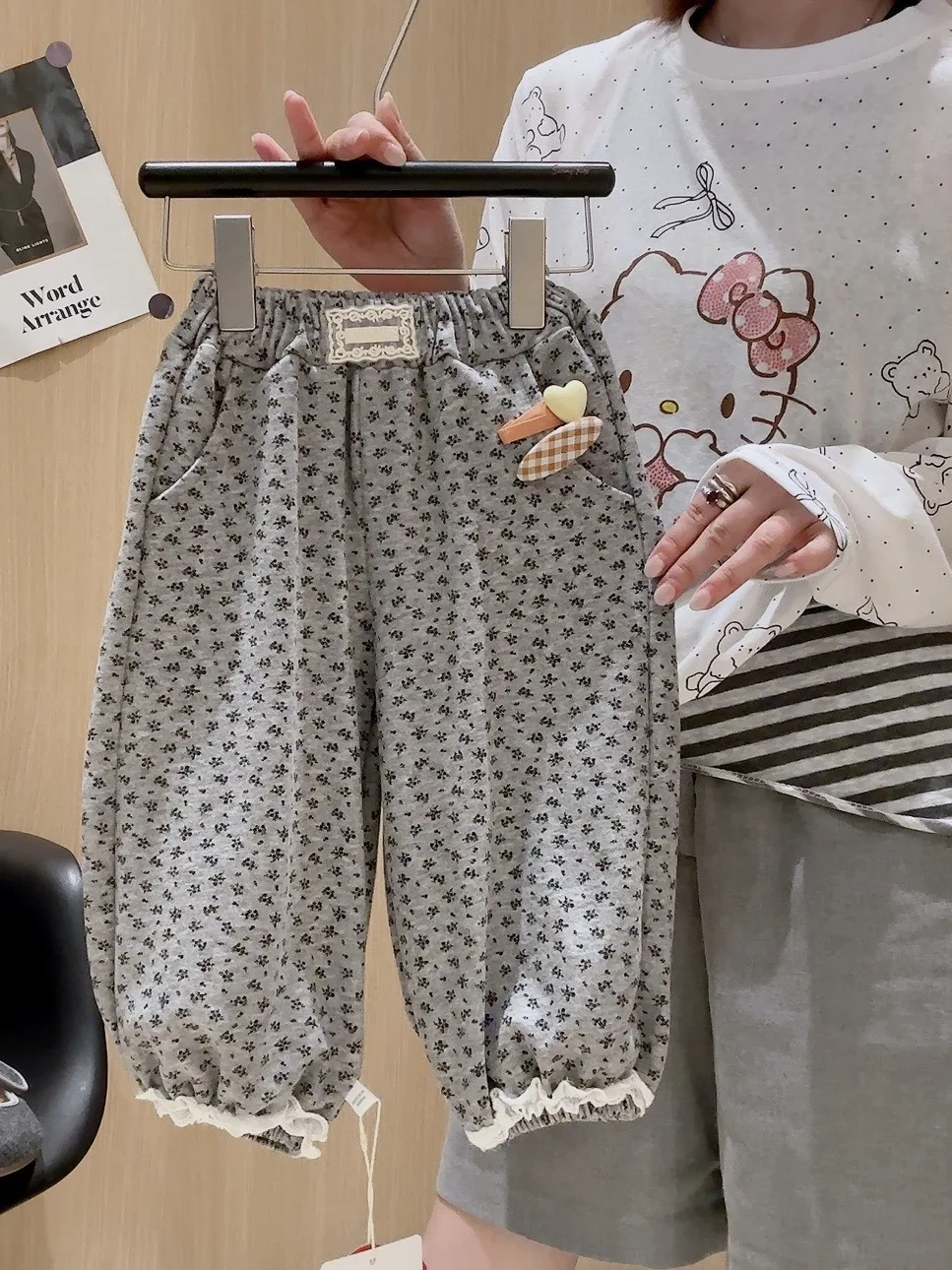 Girls High Waist Floral Straight Leg Pants Autumn Casual Trousers Floral Trim Long Pants Versatile Base Layer Pants for Girls