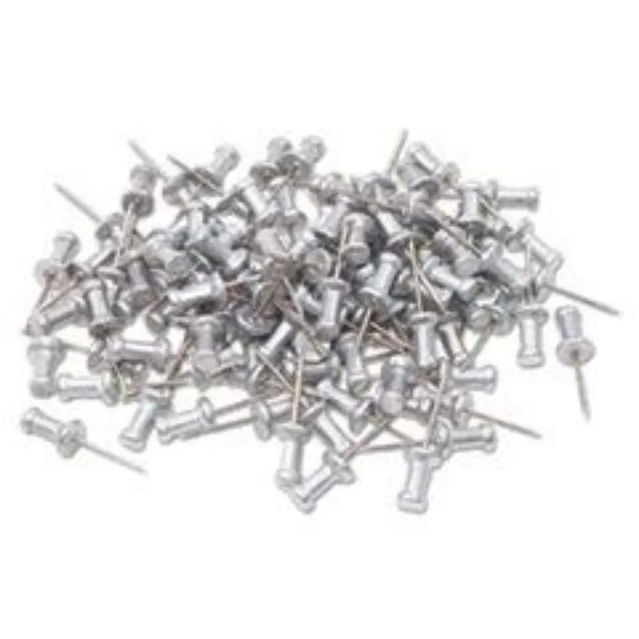 

Push Pins, Steel Aluminum Head Push Pins - Sharp Steel Point - Silver, 3/8" Long Box of 100