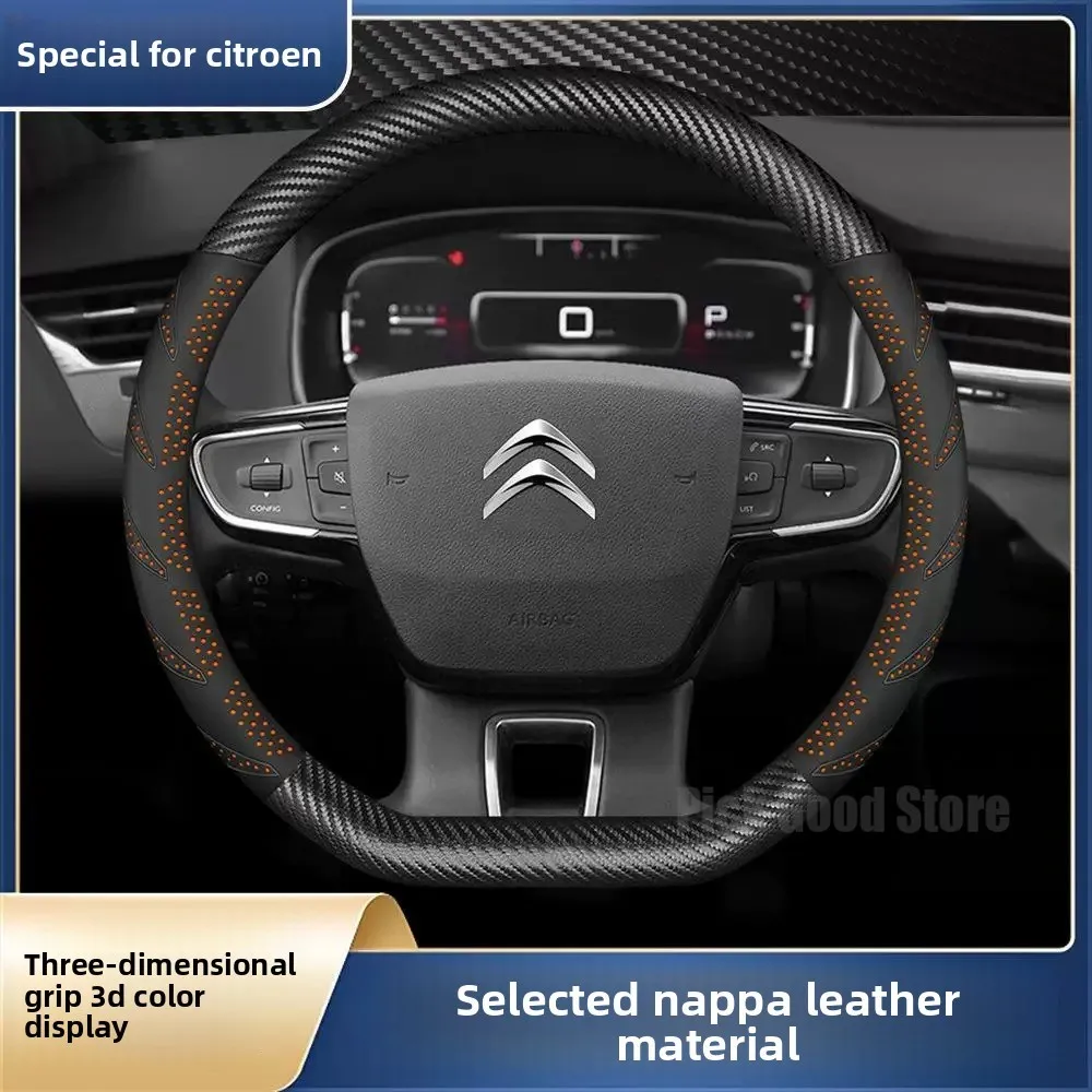 38CM Leather Car Steering Wheel Cover For Citroen C4 C1 C2 C3 picasso C5 C6 Anti slip no need to sew by hand Car Accessories