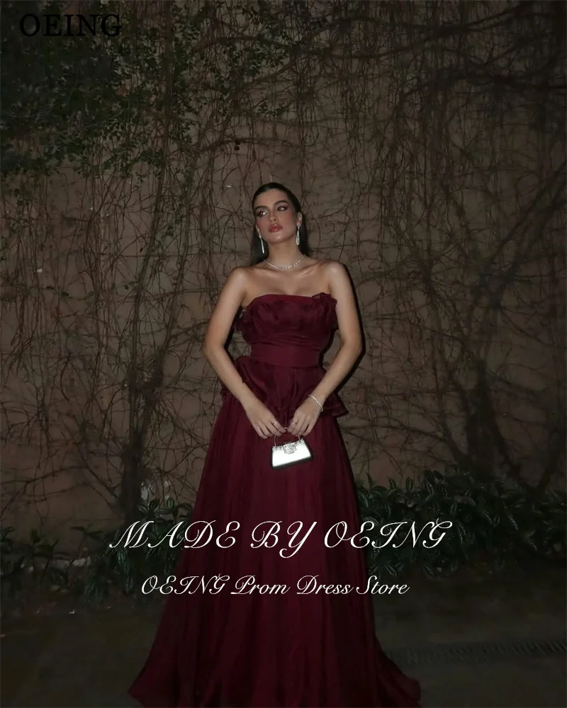 OEING エレガントな A ライン バーガンディ プロムドレス ストラップレス ノースリーブ フロアレングス イブニングドレス فساتين سهرة カスタマイズ