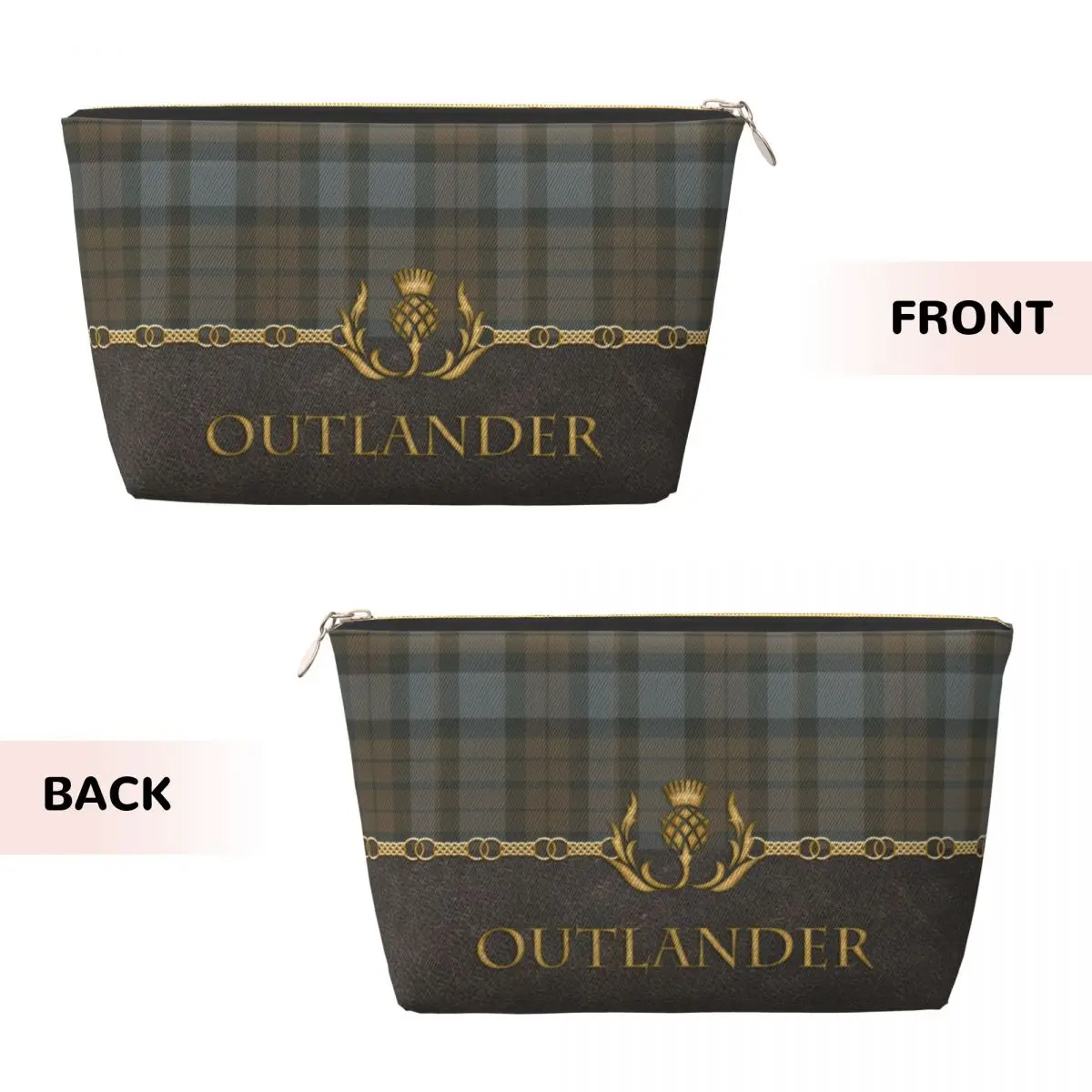 Custom Leather And Tartan Outlander Pattern Toiletry Bag for Women Cosmetic Makeup Organizer Ladies Beauty Storage Dopp Kit Case