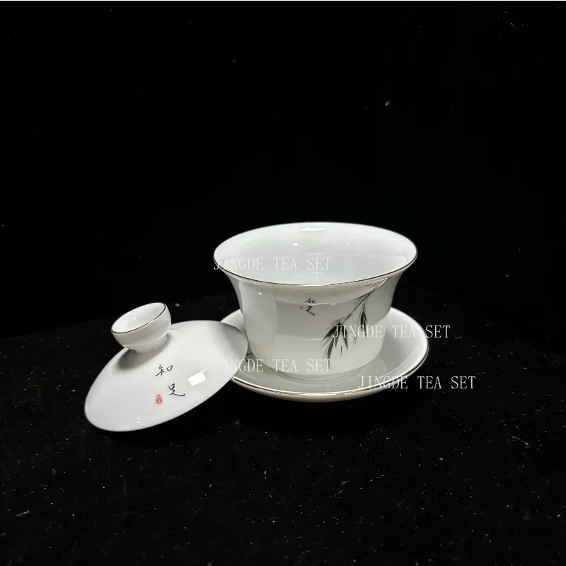 Jingdezhen Ceramic Gaiwan Tea Bowl White Porcelain Tea Maker with Cover Teacup Chinese Tea Set Supplies Household Drinkware