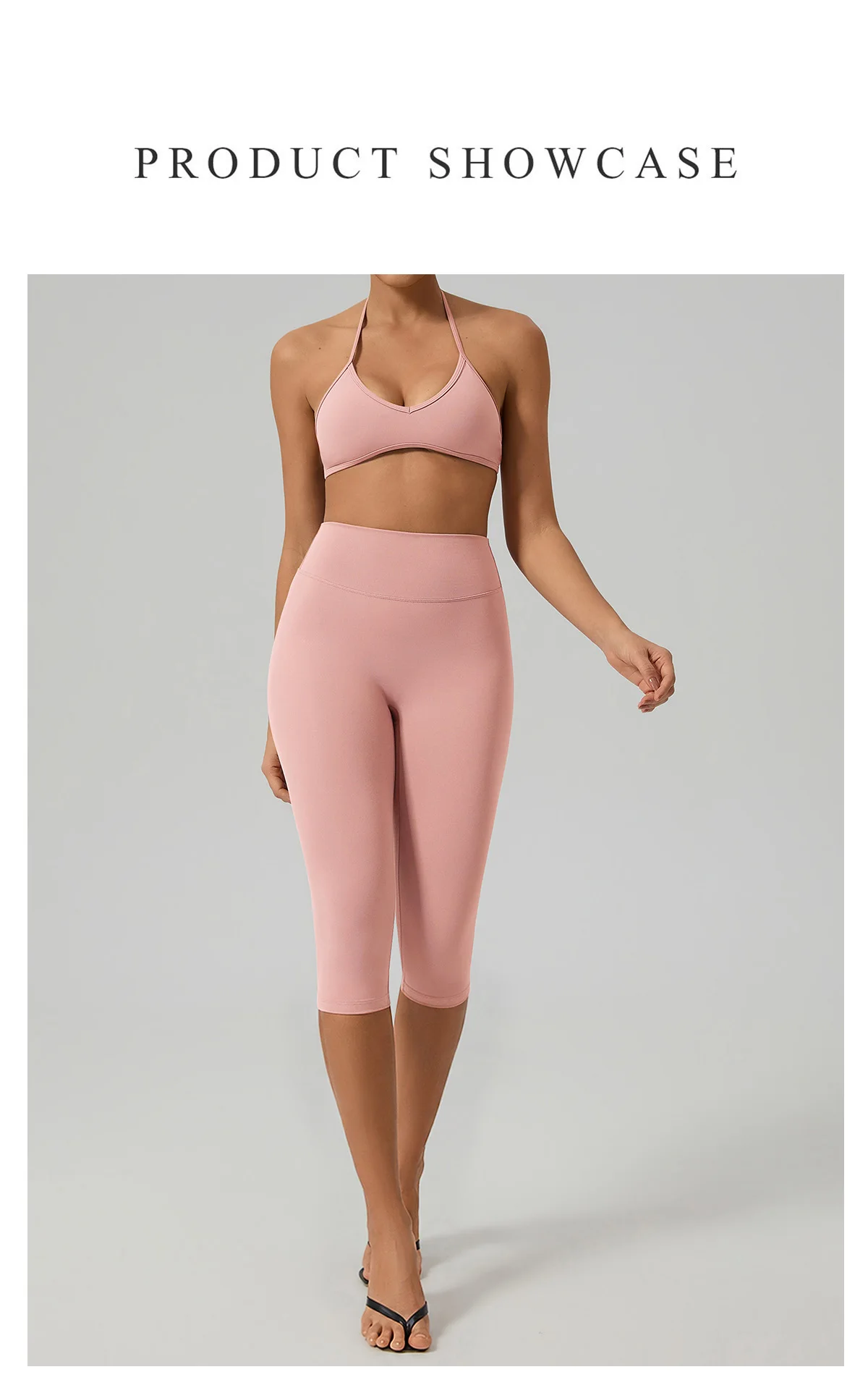 Ctenkevet Damen-Sommer-Sportset, 2-teilig, ärmellos, Sport-BH, Capri-Leggings, 3/4, zweiteiliger Fitness-Yoga-Laufanzug, Outdoor, weiblich – Detail 3