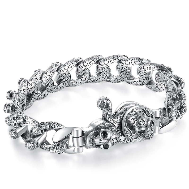 High grade S925 sterling silver antique skeleton bracelet Men and women lovers aggressive silver bracelet Jewelry wholesale