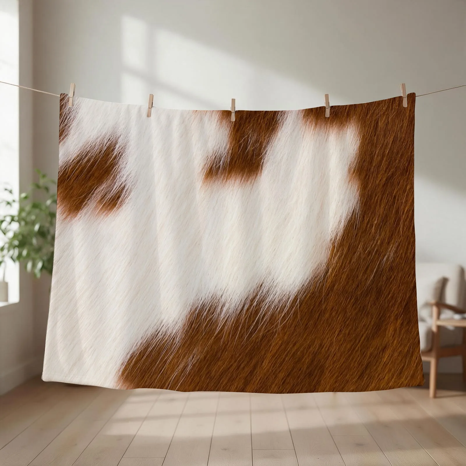 Brown and White Cowhide image Throw Blanket warm winter Designers Heavy funny gift Blankets