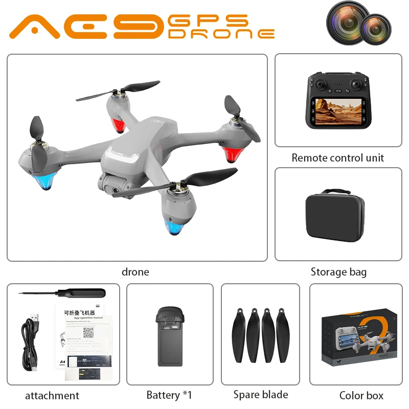 New AE9 GPS Drone RC 4K Dual Camera optical flow positioning brushless motor With screen headless mode endurance RC Drone Toys
