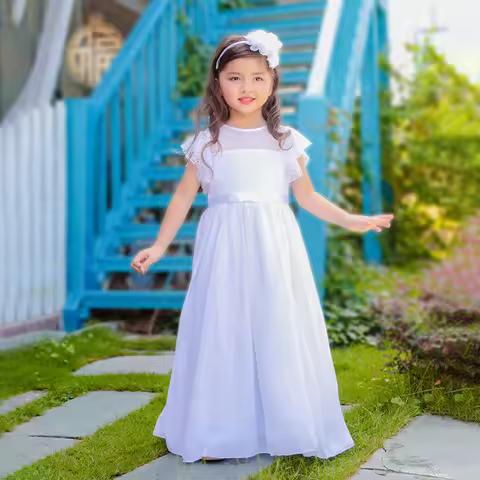 2025 Summer Wedding Flower Girl Dress For 4-13Years Kids Chiffon Elegant Princess Dress Children Birthday Party Evening Costume