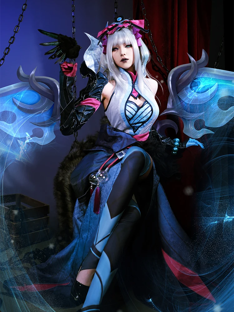 ROLECOS LOL Snow Moon Morgana Cosplay Costume Game LOL the Fallen Morgana Outfit Halloween Women Dress Full Set