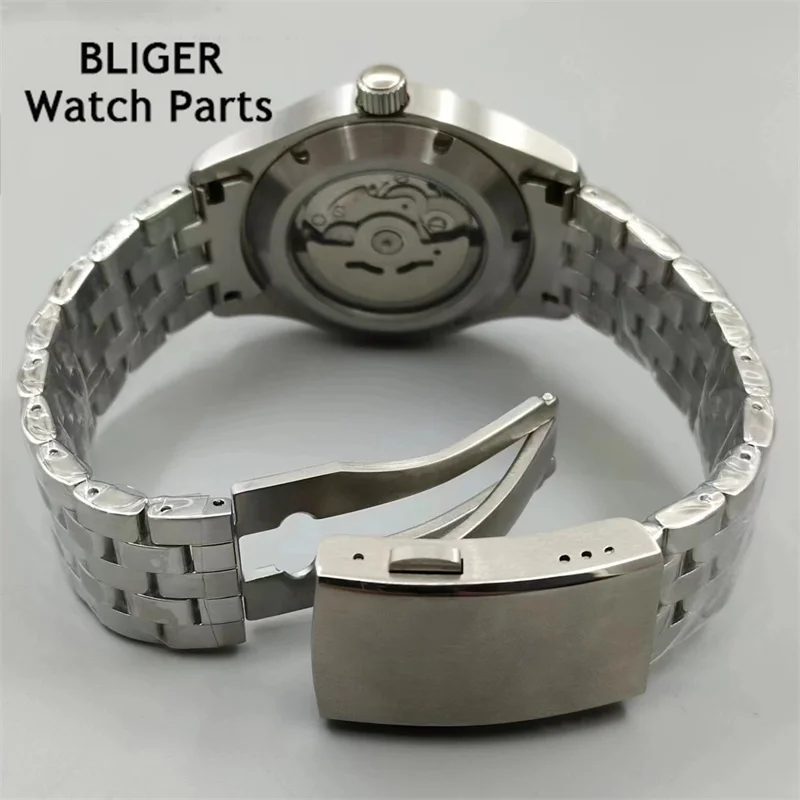 BLIGER 36mm /39mm Automatic Men Watch  NH35A Black White Dial Sapphire Glass C3 Luminous Stainless Steel Strap