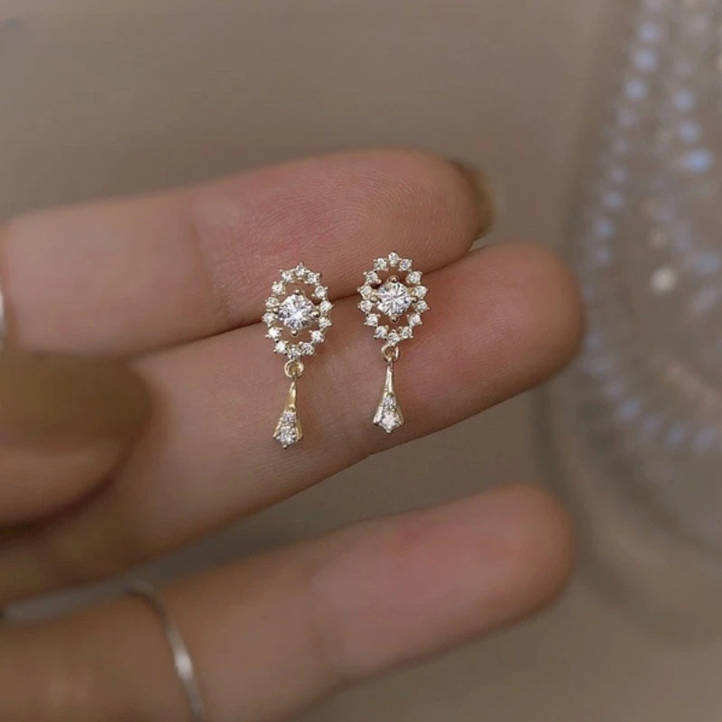 BKBK  Oval Halo Shiny Clear Cubic Zirconia Tiny Drop Women Earrings Wedding Earrings for Christmas Valentine 4th of July Delicate Bridal Jewelry for Brides Bridesmaids Adult Ladies Daily Dinner Occasion