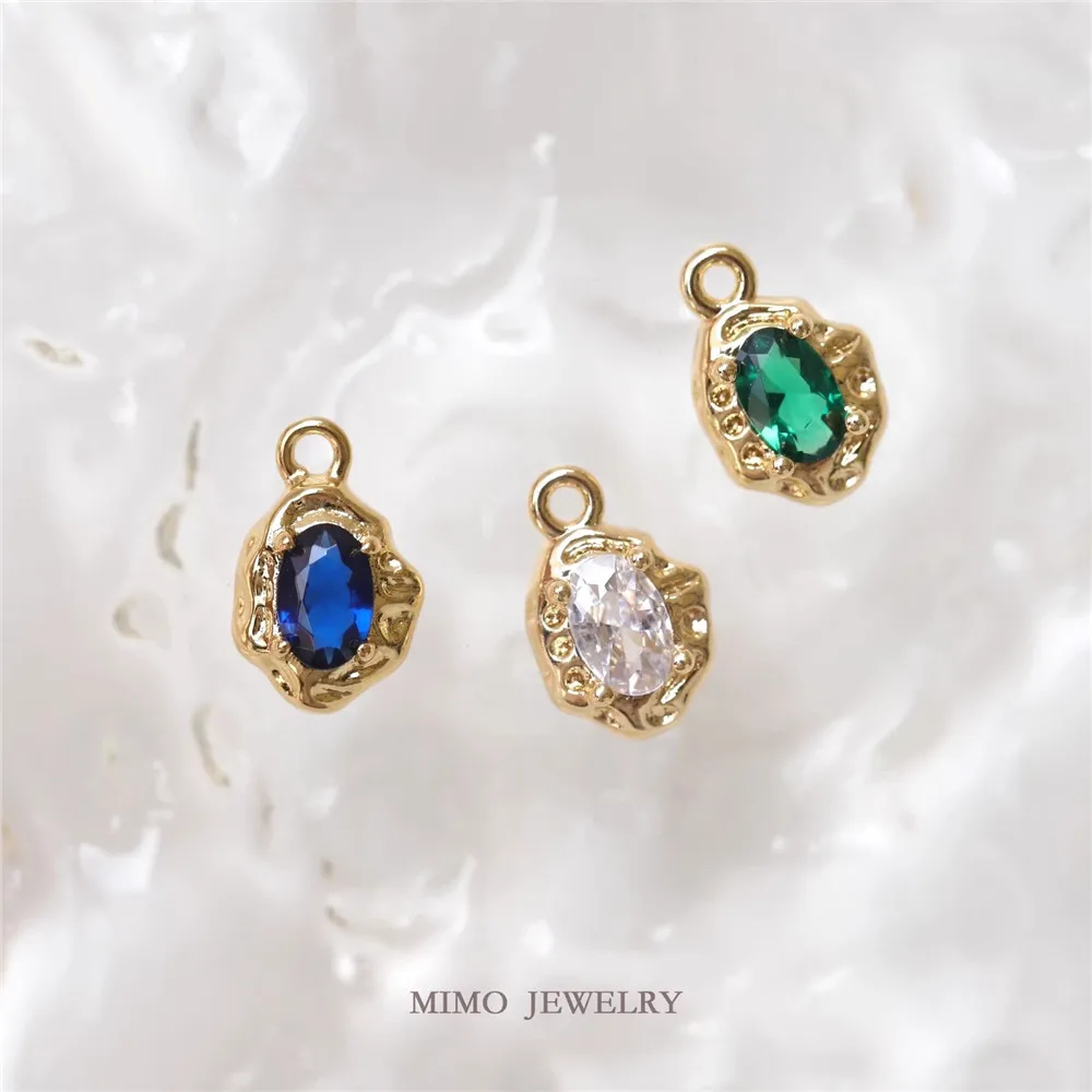 

1PCS DIY Handmade Accessory of Copper-plated Real Gold, Slightly Inlaid Oval Zircon Irregular Water Drop Pendant