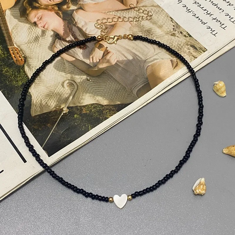 Colorful Seed Beads Choker Nekklace for Girl Spring Summer New Love Heart Design Collar Jewelry Wholesale Dropshipping