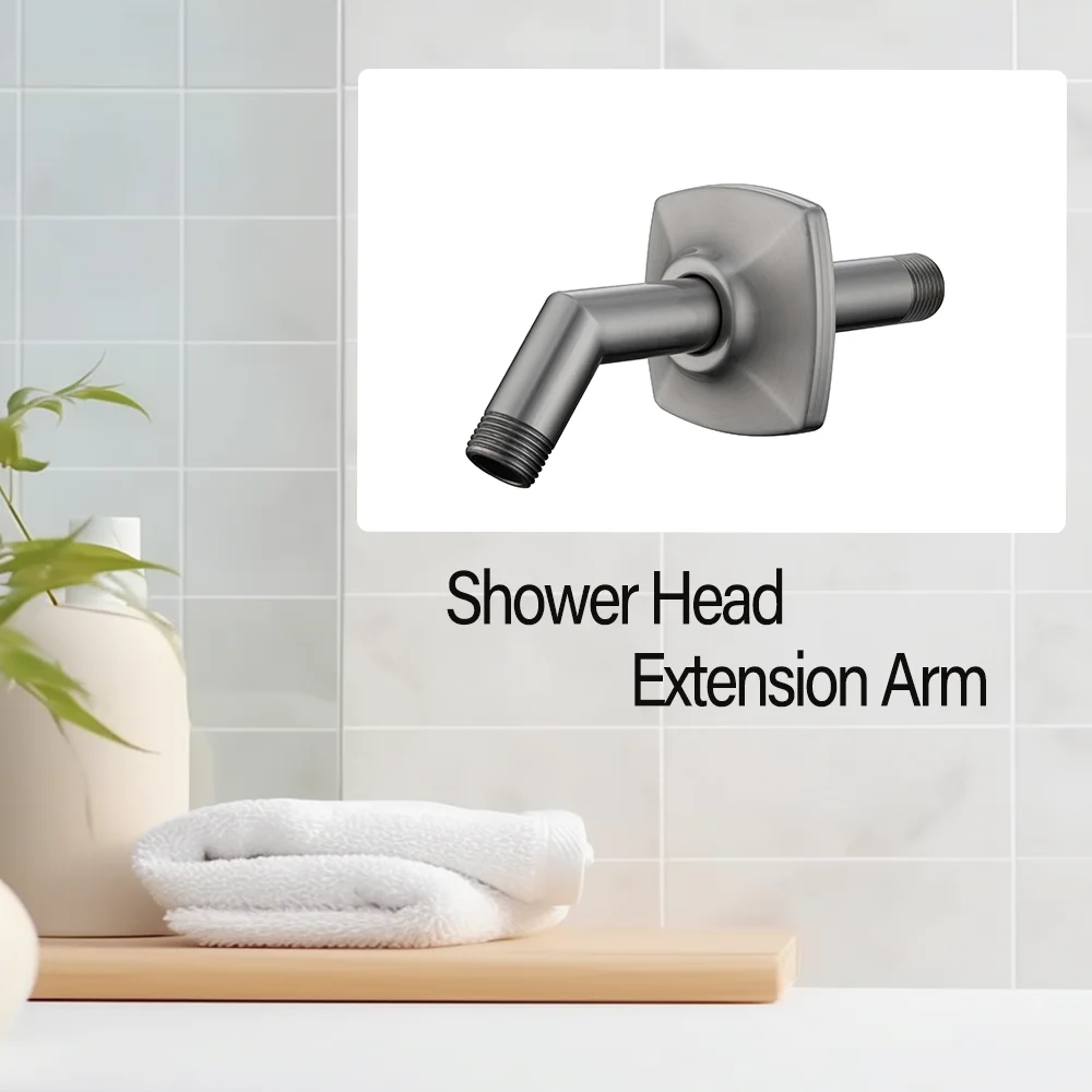 Brushed Nickel Color Extension Shower Arm Wall Mounted Stainless Steel showerhead Replacement Parts For Bathroom.