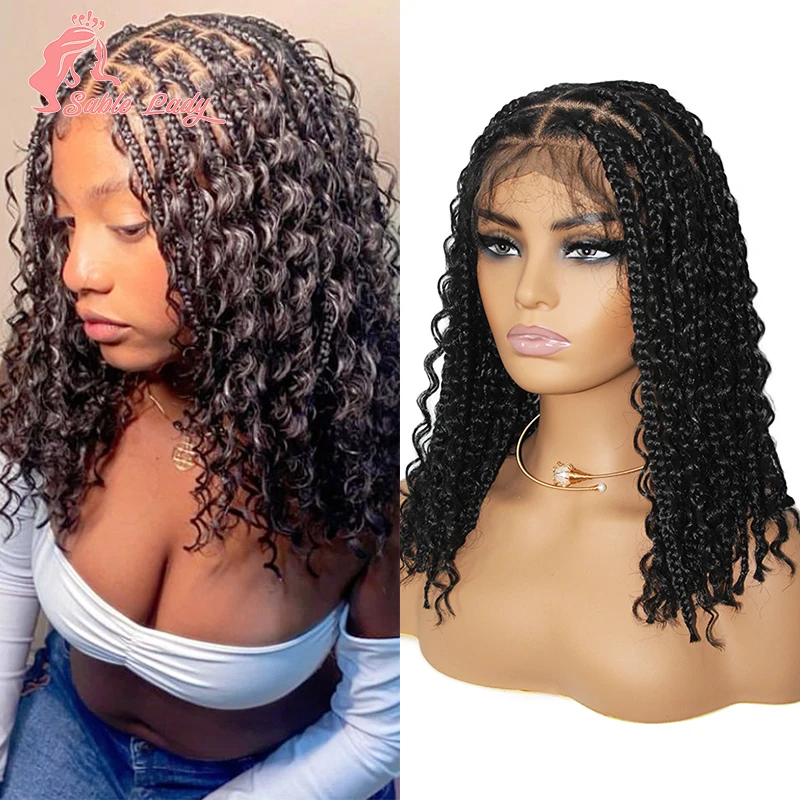 

Synthetic Wigs Cheap Boho Braids Curly Wig Lace Front Black Wig Braids Wig Braided Full Lace Wigs For Black Women Sable Lady