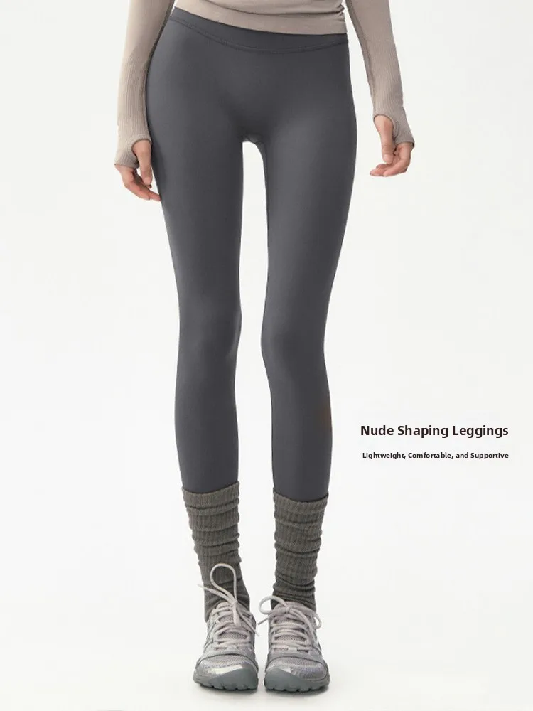 

High-Waist Fce-Lined Yoga Pants Women's Comfortable arkskin Leggings Spring Outerwear Tummy Control Butt Lifting Fitn