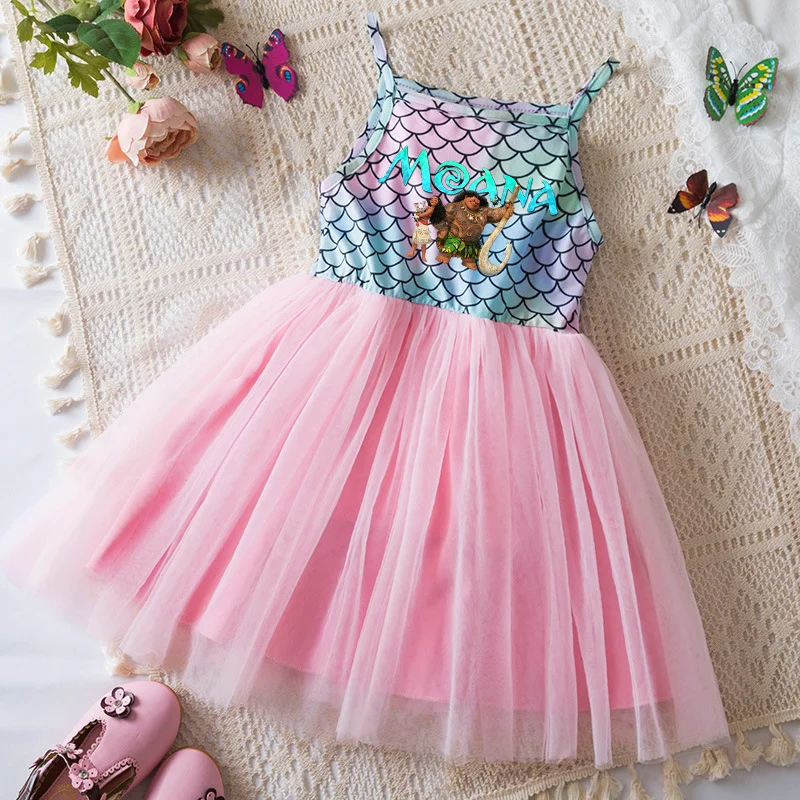 

Moana Dress Kids Princess Summer Sling Girl Clothes Tutu Princess Dresses Mermaid Beaches Party Baby Birthday Costumes