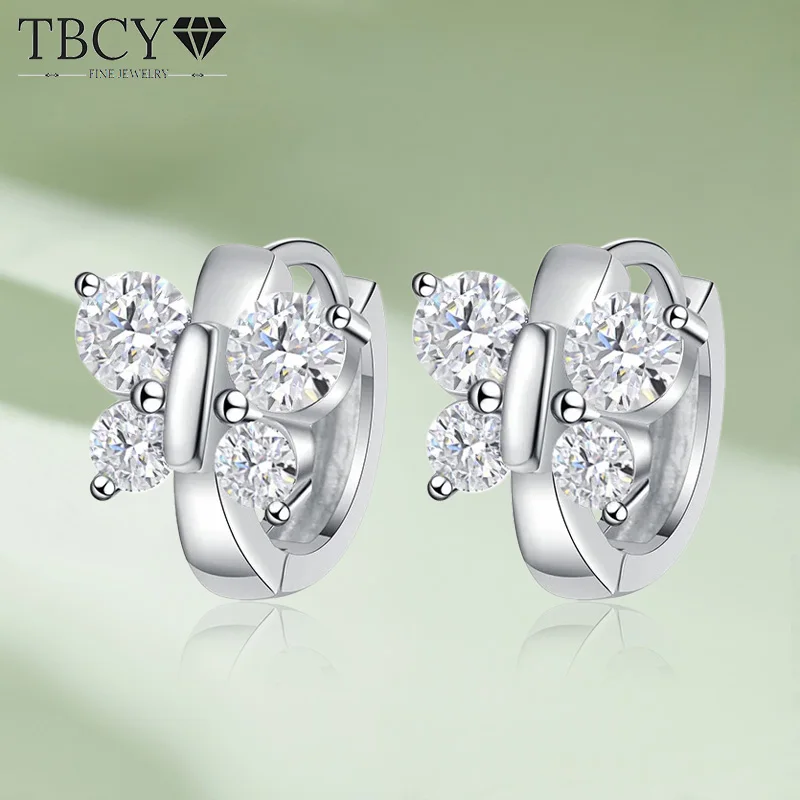 TBCYD 1.6cttw D Color Moissanite Hoop Earrings For Women S925 Silver Butterfly Shape Hoops Ear Clasps New In Fine Jewelry Gifts