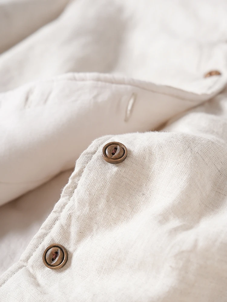جاكيت قطني أصيل مع ياقة مكشكشة بلون الكتان، معطف نسائي عصري جديد للشتاء