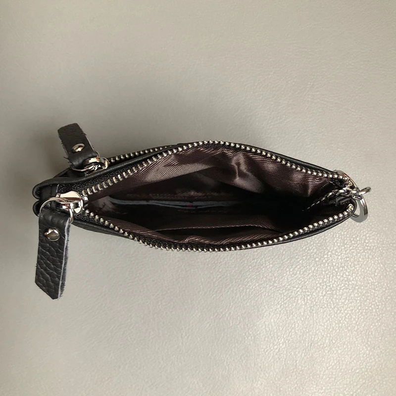 Women Short Small Wallets Card Holder ID Bag Coin Purse Ladies Genuine Leather Female Double Zipper Key Ring Chain Money Bag New