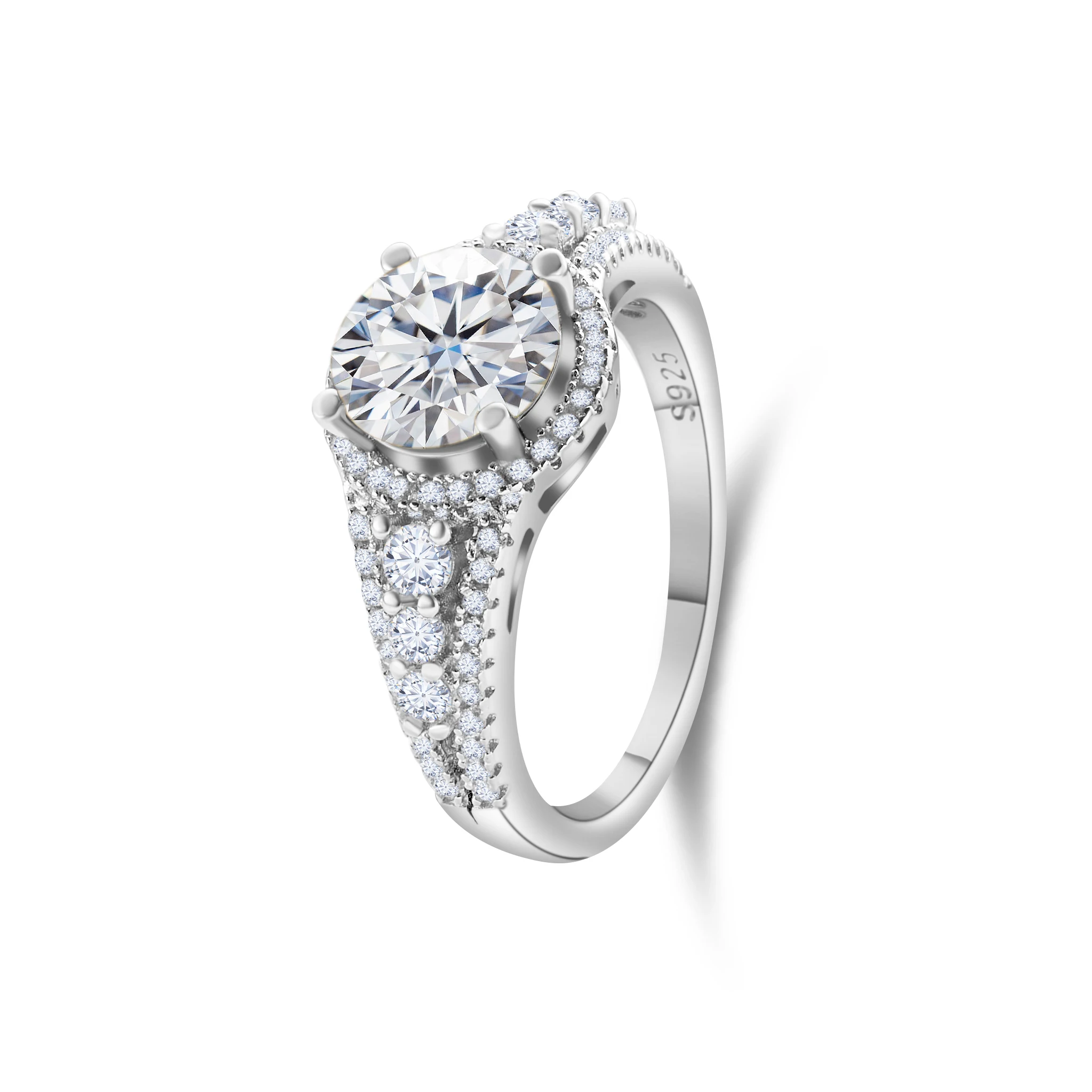 Moissantie Diamantring, Farbe D, Reinheit VVS, aus 925er Sterlingsilber, für Damen und Herren, geeignet für den täglichen Gebrauch und als Geschenk zur Verlobung. – Detail 6