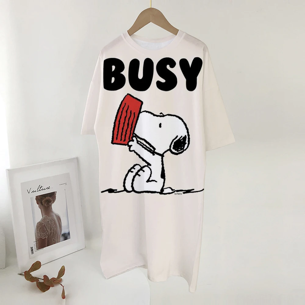 Dames zomer casual Snoopy print losse maat ronde hals korte mouwen T-shirt jurk nieuwe mode bedrukt rond